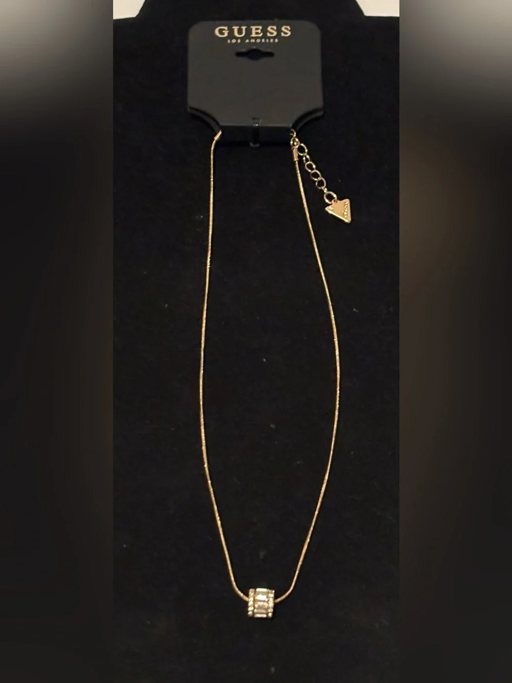 GUESS Gold Toned Stainless Steel Cylindrical Pendant & Zircon Necklace NWT